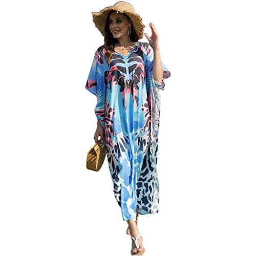 GAOINTELL Damen-Badeanzug, Strandärmel, Kaftan, Leopardenmuster, V-Ausschnitt, lockeres Maxikleid von GAOINTELL