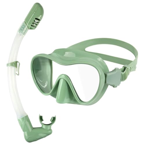 Schnorchelmaske, Trockenschnorchelset für Erwachsene, Tauchmaske mit 180°-Panoramablick, auslaufsichere und beschlagfreie Tauchmaske, Schnorchelmaske für Erwachsene Green von GAOJYLF