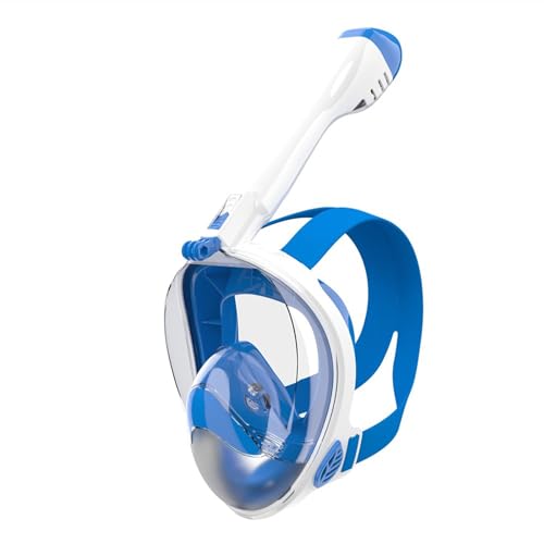 Vollgesichts-Schnorchelmaske, 180°-Panoramablick, freies Atmen für Erwachsene und Kinder, beschlag- und auslaufsichere Schnorchelmaske mit verstellbaren Streifen Blue,L/XL von GAOJYLF