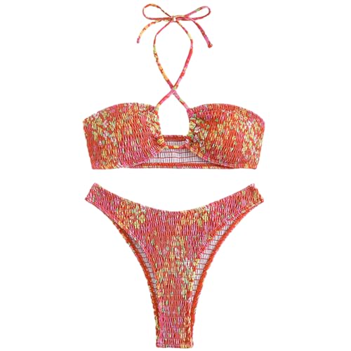 GAOSHA Damen-Bikini-Set, Push-Up-Badeanzug, zweiteilig, Bademode, Blumendruck, Badeanzug für Strandkleidung von GAOSHA