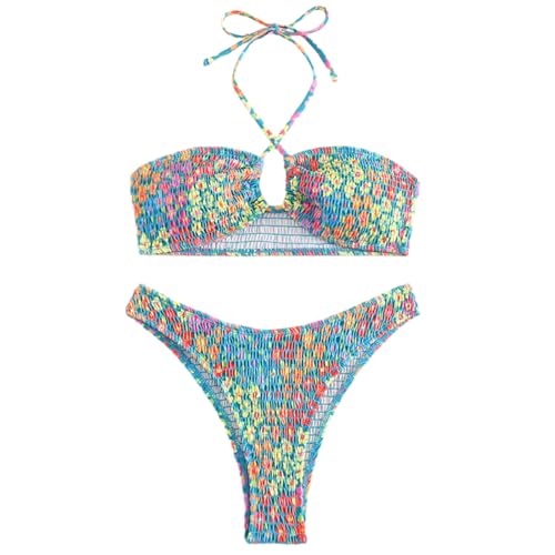 GAOSHA Damen-Bikini-Set, Push-Up-Badeanzug, zweiteilig, Bademode, Blumendruck, Badeanzug für Strandkleidung von GAOSHA