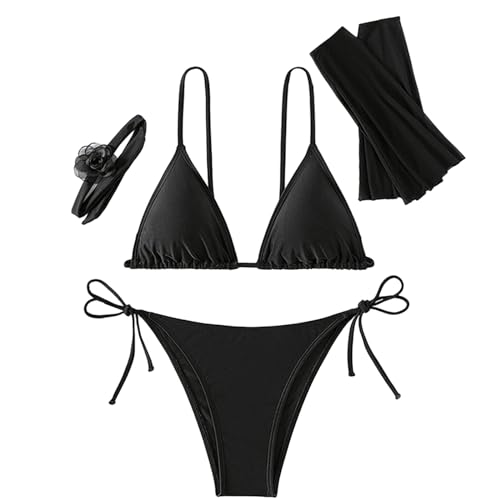 GAOSHA Damen-Bikini-Set mit seitlichem String, freche Bademode, 4-teiliges Badeanzug, Choker, Triangel-Bikinis-Set, Strandmode von GAOSHA