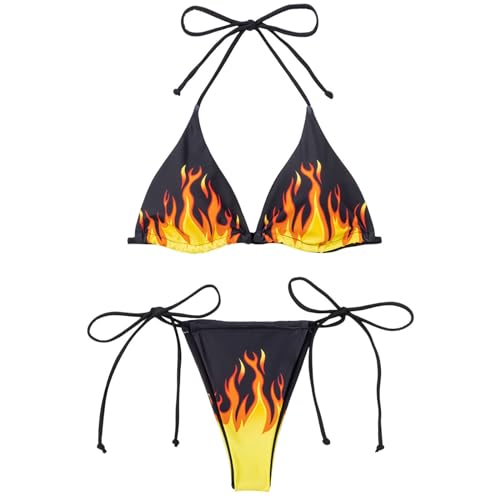 GAOSHA Triangel-Bikinis-Set für Damen, mit seitlichem String, 2-teilig, Badeanzug, Flammen-BH, Oberteil mit Tanga-Unterteil von GAOSHA