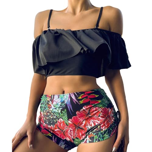 GAOSHA Zweiteiliger Badeanzug für Damen, Blumenmuster, süße Rüschen, Bademode, Damen-Badehosen, Bikinis-Set von GAOSHA