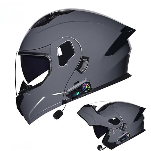 Bluetooth-Modular-Motorradhelm Hochklappbarer Fronthelm Motorrad-Rennsport-Crashhelm Integralhelm Mit Doppelvisier D,XL(59-60CM) von GAOZITAIGZ