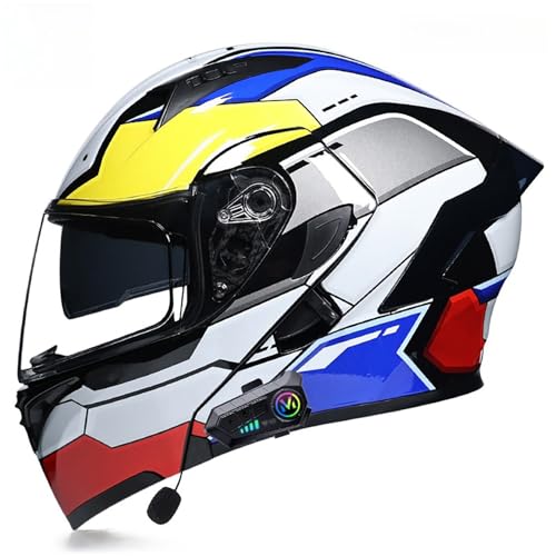 Klapphelm Für Motorradfahrer Modularer Bluetooth-Helm Integralhelm Mit Doppelvisier Sturzhelm Für Erwachsene Männer Und Frauen I,M(54-55CM) von GAOZITAIGZ