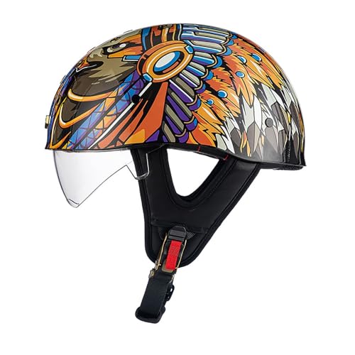 Motorrad-Halbhelm Offener Helm Crash-Jet-Helm Mit Visier Cruiser-Scooter-Moped-Helme Herren- Und Damenhelme Schutzhelm E,L(55-56CM) von GAOZITAIGZ