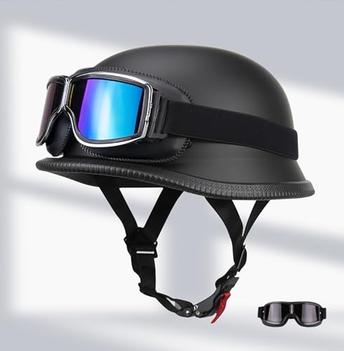 Motorrad-Jethelm, Cruiser-Scooter-Mopedhelm, Halbhelm Im Retro-Stil Mit Schutzbrille, Touren-Motorradhelm Für Männer Und Frauen D,XL(59-60CM) von GAOZITAIGZ