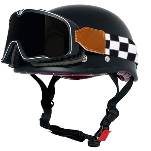 Motorrad-Retro-Halbhelm Sturzhelm Herren/Damen Erwachsene Für Roller Moped Fahrrad Cruiser Elektrofahrzeug Helm Mit Schutzbrille Vier Jahreszeiten F,XL(59-60CM) von GAOZITAIGZ