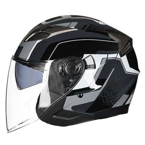 Motorradhelm Für Erwachsene Jethelm Offener Motorradhelm Sturzhelm 3/4 Helme Für Damen Herren Motorrad Roller Fahrrad Moped Helme Mit Visier F,L(59-60CM) von GAOZITAIGZ