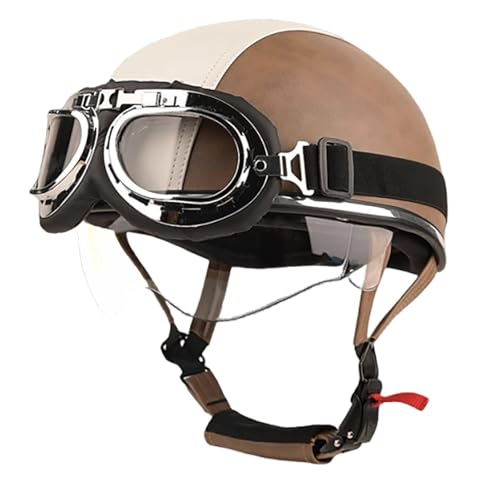 Motorradhelme Für Erwachsene Retro Halbhelm Sturzhelm Mit Visier Unisex Touring Motorradhelm Mopedhelm Lederhelm B,L(59-61CM) von GAOZITAIGZ