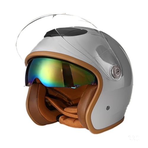 Offener Helm Mit Visier DOT/ECE-Geprüft Halbhelm Für Moped Roller Fahrrad Crash-Jet-Helm Für Erwachsene Männer Frauen A,XL(60-62CM) von GAOZITAIGZ