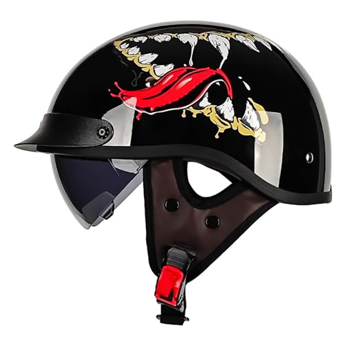 Retro-Motorradhelm Mit Offenem Gesicht Halbhelm Mit Herunterziehbarer Linse Für Männer Und Frauen Baseballkappe Moped Straßenmotorrad Rollerhelm D,XL(61-62CM) von GAOZITAIGZ