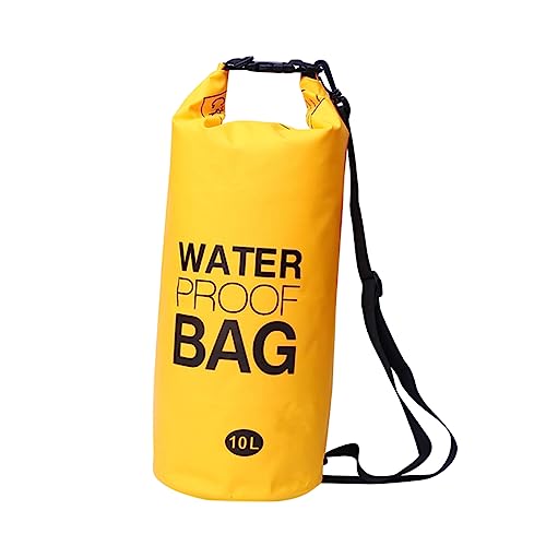 GAROZATION 10L Wasserdichter Packsack Ultraleicht PVC Ausrüstungstasche Outdoor Schwimmendes Netzgewebe Bootfahren Kajakfahren Angeln Rafting Camping Rettung Gelb von GAROZATION