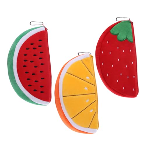 GAROZATION 3St Fruchtgeldbeutel Wassermelone Geldbörse süßer Halter Geldbeutel Mini Tasche orangefarbener Beutel Geldbörsen für Schlüssel Cartoon-Geldbörse süße Geldbörse Münzhalter Polyester von GAROZATION