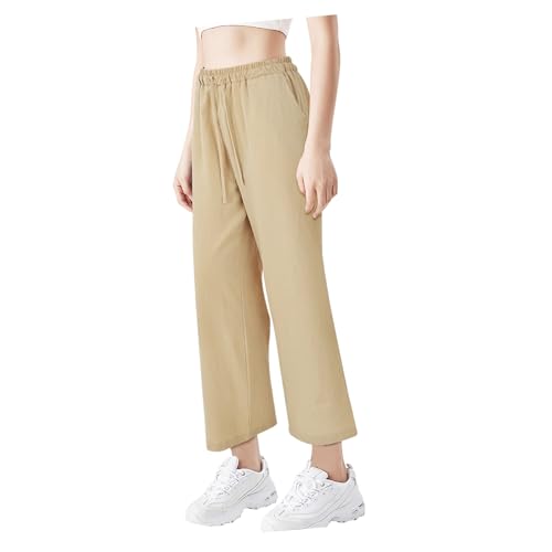 GAROZATION lässige Hose Damen Sommerhose Anzughosen Damen Damenhose mit Taschen Jogginghose Damen Freizeithose mit Kordelzug Wanderjogger Damen Strandhose Polyester (Polyesterfaser) Khaki von GAROZATION