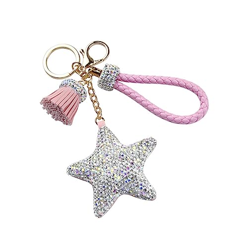 Pentagramm-schlüsselanhänger Strass-fransenbesatz Ring Schlüsselanhänger Für Frauen Charme Auto Kartenhalter Schlüsselband Schlüsselhalter Kette Telefon-Lanyard Karabiner Rosa GAROZATION von GAROZATION