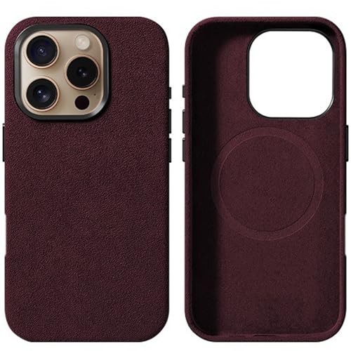 Alcantara-Wildlederhülle für iPhone 16/16 Plus/16 Pro/16 Pro Max, Komplett Umwickeltes Echtes Italienisches Wildleder, Kompatibel mit Magsafe, Rutschfeste, Atmungsaktive Hülle,Purple,16 Pro Max von GAZIXCUN