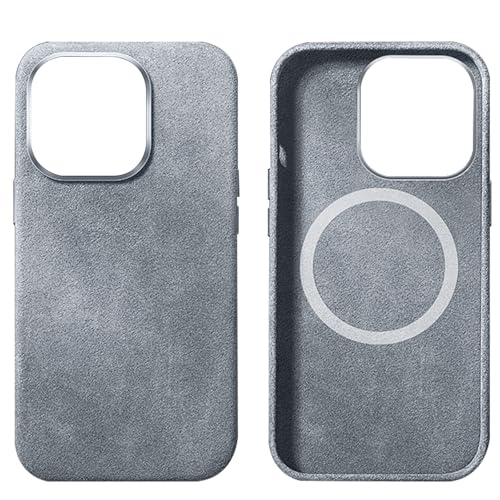 GAZIXCUN Alcantara-Wildleder-Hülle für iPhone 16/16 Plus/16 Pro/16 Pro Max, Vollständig Umwickeltes Echtes Italienisches Wildleder, Kompatibel mit Magsafe, rutschfeste, Stoßfest,Gray,16 Pro Max von GAZIXCUN