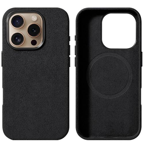 GAZIXCUN Alcantara-Wildlederhülle für iPhone 16/16 Plus/16 Pro/16 Pro Max, Komplett Umwickeltes Echtes Italienisches Wildleder, Kompatibel mit Magsafe, rutschfeste, Atmungsaktive Hülle,Black,16 Plus von GAZIXCUN