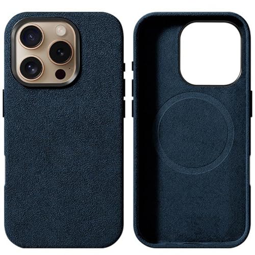 GAZIXCUN Alcantara-Wildlederhülle für iPhone 16/16 Plus/16 Pro/16 Pro Max, Komplett Umwickeltes Echtes Italienisches Wildleder, Kompatibel mit Magsafe, rutschfeste, Atmungsaktive Hülle,Blue,16 Pro von GAZIXCUN