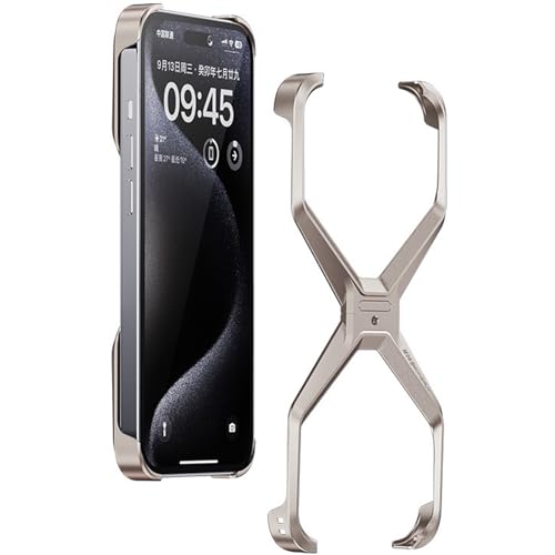 GAZIXCUN Hülle für iPhone 16 Pro Max/16 Pro/16, Rahmenloses, Stoßfestes Wärmeableitungsgehäuse Aus Aluminium, Integrierte Silikonpads Zur Stoßdämpfung,Natural Titanium,16 Pro Max von GAZIXCUN