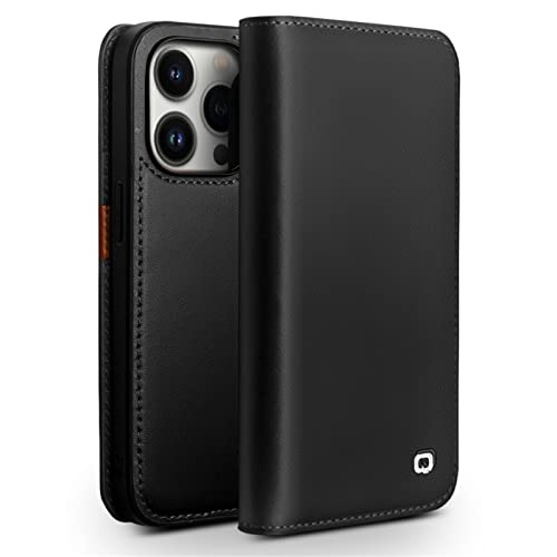 GAZIXCUN Lederhülle für iPhone 15/15 Pro/15 Plus/15 Pro Max, Retro Business Echtes Leder Hülle Tasche Schlank Stoßfeste Handytasche Case Magnetflip Hülle mit Kartensteckplatz mit Ständer,Black,15 von GAZIXCUN