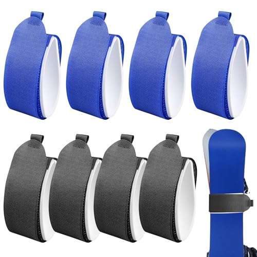 GBKDQQ 8 Stück Adjustable Skibänder Klett, 48x5 cm Ski Befestigungsbänder, Ski Straps mit Schutzpolstern, Ski Klettband, Ski Zubehör für Ski Boards, Ski Poles und Winter Sports (Schwarz+Blau) von GBKDQQ