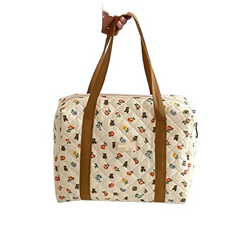 GBNYTT Make-up-Tasche für Damen, Baumwolle, Motiv: Bär, Blumenmuster, Schultertasche, Reißverschluss, große Tragetasche, weiches Tuch, Kosmetiktasche, einfarbig, Einheitsgröße von GBNYTT