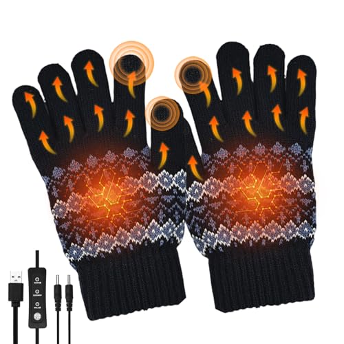 Beheizte USB-Handschuhe, elektrische Winterhandschuhe für Damen und Herren, USB-Fäustlinge, Hand-Touchscreen, verstellbar, thermisch, warm, waschbar, gestrickt, Laptop-Handschuhe zum Laufen, Fahren, von GBOKYN