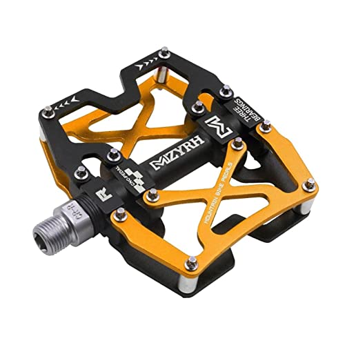 GBZIJIE Pedale Fahrrad,Fahrradpedale Mountain MTB Bike Wide Pedals 9/16" Cycling Sealed 3 Bearing Pedals CNC Machined Lubricated Sealed Bearing Platform Pedals(Gold) von GBZIJIE