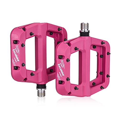 GBZIJIE Pedale Fahrrad,Fahrradpedale Nylon Faser Fahrrad Pedal Ultraleicht Breitlager Pedal Flache Plattformpedale 9/16 Zoll Lager Pedale Mountainbike Pedal(Pink) von GBZIJIE