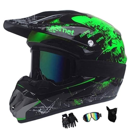 Erwachsene Jugend Cross Helm Motorradhelm für Fahrrad Downhill Bike BMX Off Road ATV mit Brille Handschuhe Maske DOT-zugelassen(Q1,L(56-57cm)) von GDAONUDK