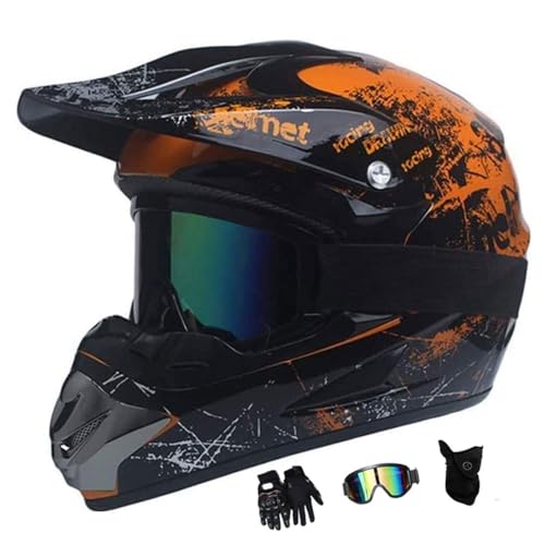 Erwachsene Jugend Cross Helm Motorradhelm für Fahrrad Downhill Bike BMX Off Road ATV mit Brille Handschuhe Maske DOT-zugelassen(Q2,M(54-55cm)) von GDAONUDK