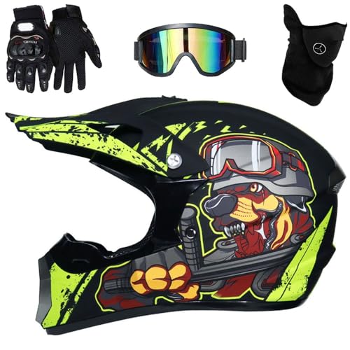 GDAONUDK Erwachsene Jugend Cross Helm Motorradhelm für Fahrrad Downhill Bike BMX Off Road ATV mit Brille Handschuhe Maske DOT-zugelassen(Q5,M(54-55cm)) von GDAONUDK