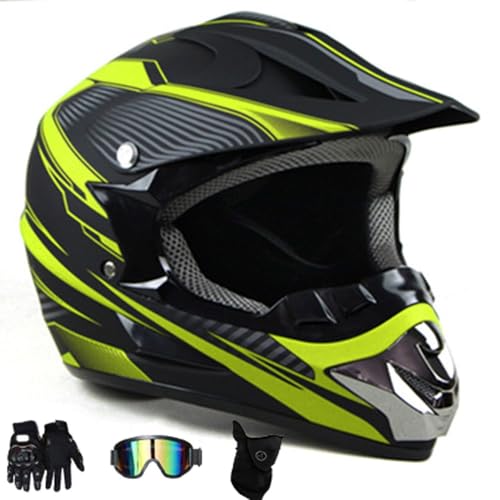 GDAONUDK MTB-Helm, Motocross-Helm für Kinder, Jugendliche, Erwachsene, Integralhelm mit Schutzbrille, Handschuhen, Gesichtsschutz, DOT-zugelassen(Green,S(52-53cm)) von GDAONUDK