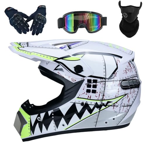 Kinder-Crosshelm, Offroad-Helm für Erwachsene mit Handschuhen, Maskenbrille, Motocross-Helm, DOT-zugelassen(#E1,XL (58-59cm)) von GDAONUDK