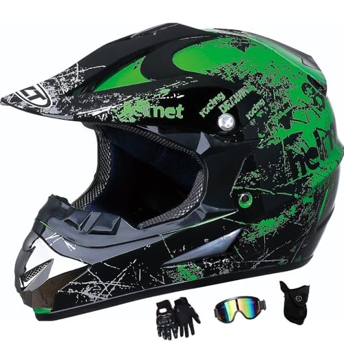 Motocross Helm Kinder, Integralhelm MTB Downhill Motorradhelm Jugend, mit Handschuhen, Schutzbrille und Maske, Integralhelm Crosshelm Herren ATV Motorradhelm(B44,S(52-53cm)) von GDAONUDK