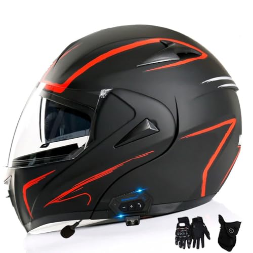 Motorradhelm mit Bluetooth Klapphelm Doppelvisier Modularer Helm ECE Zertifiziert Integralhelm mit Mikrofon Handschuhen Maske für Erwachsene Damen Herren(Q12,L(59-60CM)) von GDAONUDK