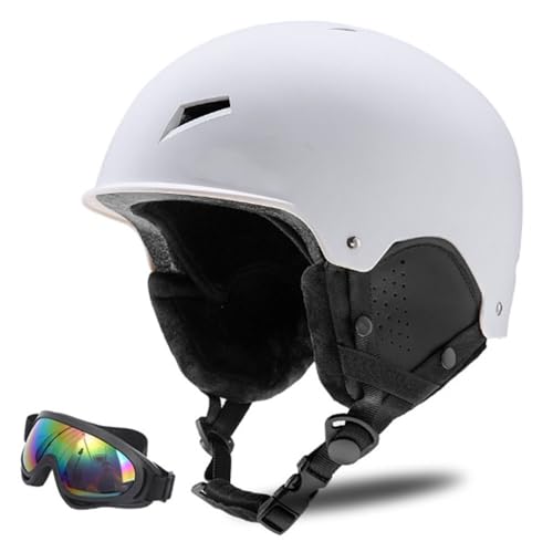 Skihelm Herren Damen mit Warme Flusen-Ohrpolster, Gute Belüftung Sicherheits Snowboard Helm Männer für Erwachsene zum Skifahren Wintersportarten Einstellbare S/M/L Skihelme(#AA Matt White,M(55-58CM)) von GDAONUDK