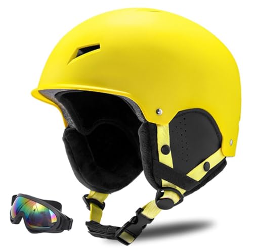 Skihelm Herren Damen mit Warme Flusen-Ohrpolster, Gute Belüftung Sicherheits Snowboard Helm Männer für Erwachsene zum Skifahren Wintersportarten Einstellbare S/M/L Skihelme(#AA Yuetong yellow,M(55-58C von GDAONUDK