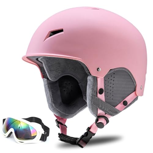 Skihelm Herren Damen mit Warme Flusen-Ohrpolster, Gute Belüftung Sicherheits Snowboard Helm Männer für Erwachsene zum Skifahren Wintersportarten Einstellbare S/M/L Skihelme(#BBsoft mist Pink,L(58-61CM von GDAONUDK