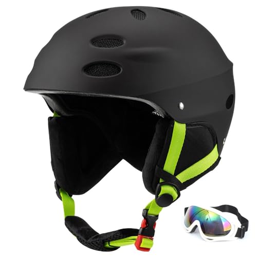 Skihelm für Kinder und Erwachsene Snowboardhelm Herren Ski Helme mit Active Belüftungssystem fur Mädchen und Jungen Skihelm mit System zur Installation von Skibrillen für klare Sicht(#B dark black,L(5 von GDAONUDK