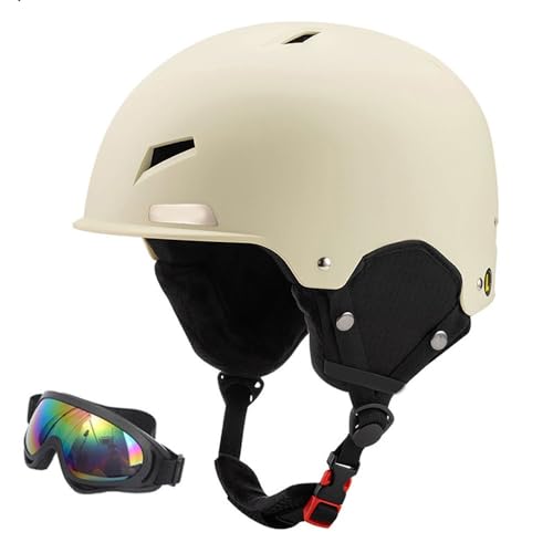 Skihelm mit Schutzbrille Set, Einstellbarer Vent Sporthelm mit Schutzbrille, Snowboard Skifahren Winddicht, Geeignet für männliche und weibliche Teenager Skihelme(A Off-White,L(56-60CM)) von GDAONUDK