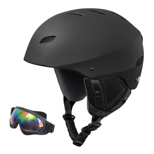 Unisex Skihelm, Atmungsaktiver Ski-Helm Größenverstellbar, Snowboardhelm mit ABS-Schale, EPS Auskleidung für Einen Optimalen Schutz auf der Piste(#A Black,M(54-58CM)) von GDAONUDK