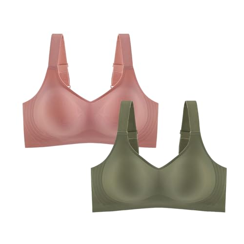 GDKRTNAJ Anti-Hänge-BH mit großer Brustunterstützung und Achselfettkontrolle, Super Gather-BH, Nahtloser Push-Up-BH (Pink+Green,L) von GDKRTNAJ