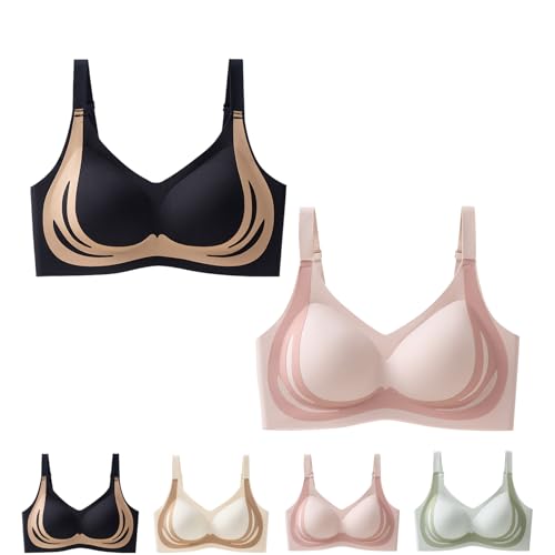 GDKRTNAJ Libiyi Push-Up-BH ohne Bügel, Super Gather-BH, Lifting-BH gegen Hängen, BHS zur Haltungskorrektur (Black+Pink,XXL) von GDKRTNAJ