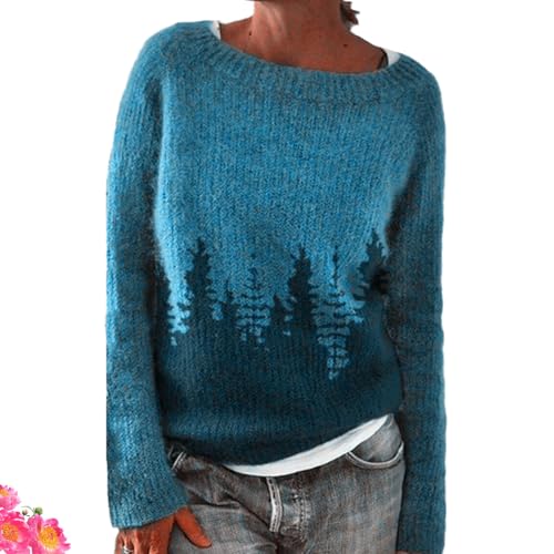 GDKRTNAJ Panrila Damenbekleidung, Panrila Damenpullover, langärmlige Vintage-Strickpullover (Blue-A,XL) von GDKRTNAJ