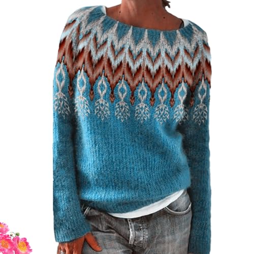 GDKRTNAJ Panrila Damenbekleidung, Panrila Damenpullover, langärmlige Vintage-Strickpullover (Blue-B,L) von GDKRTNAJ