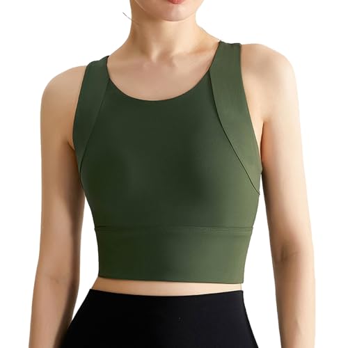 GDKRTNAJ Za-lora Posture Bra Hochgeschlossener Sport-BH für Frauen, lang geschnittene, mittelstarke Workout-Crop-Tanktops (Green,L) von GDKRTNAJ